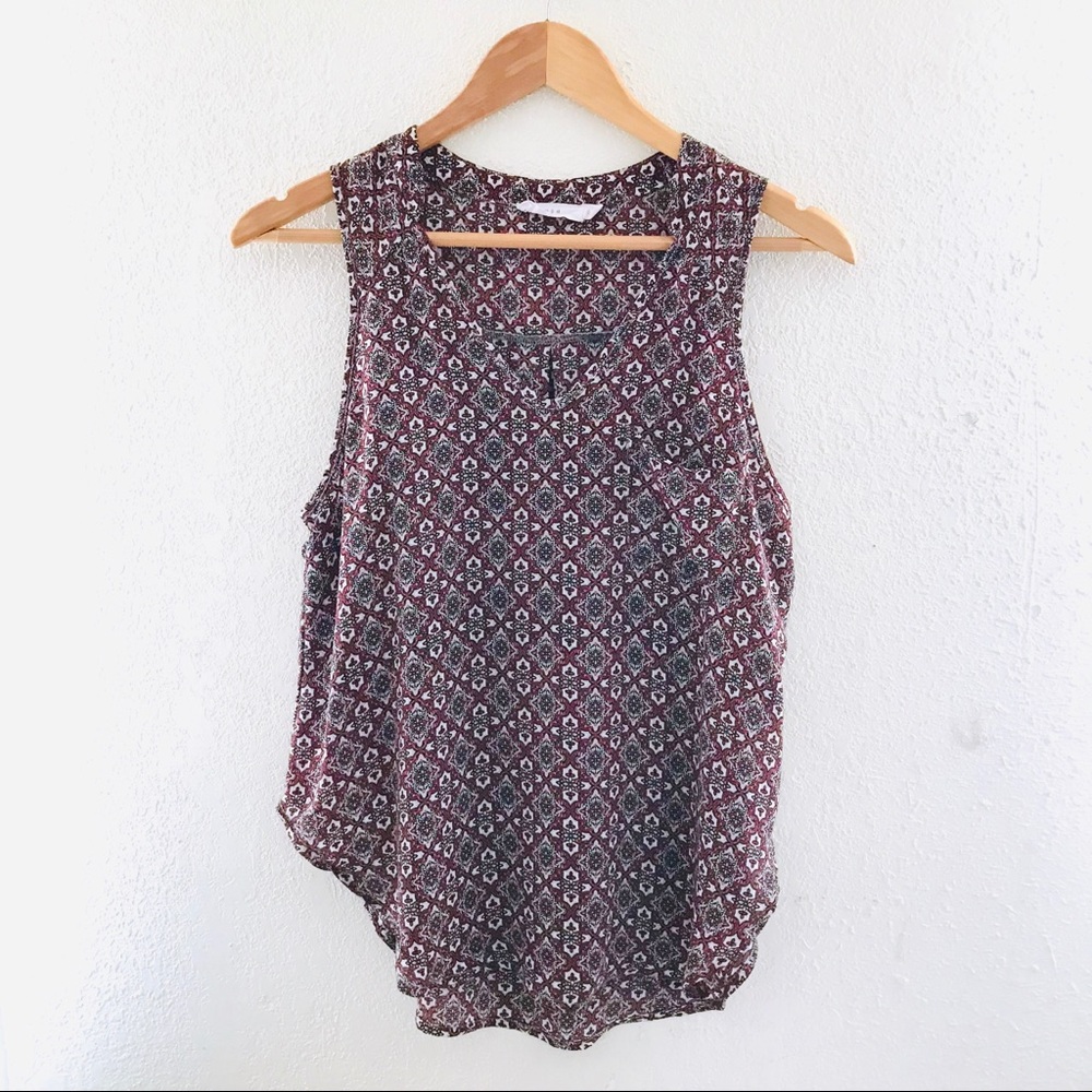 Lush Medallion Print Blouse Maroon Vneck Sheer Top